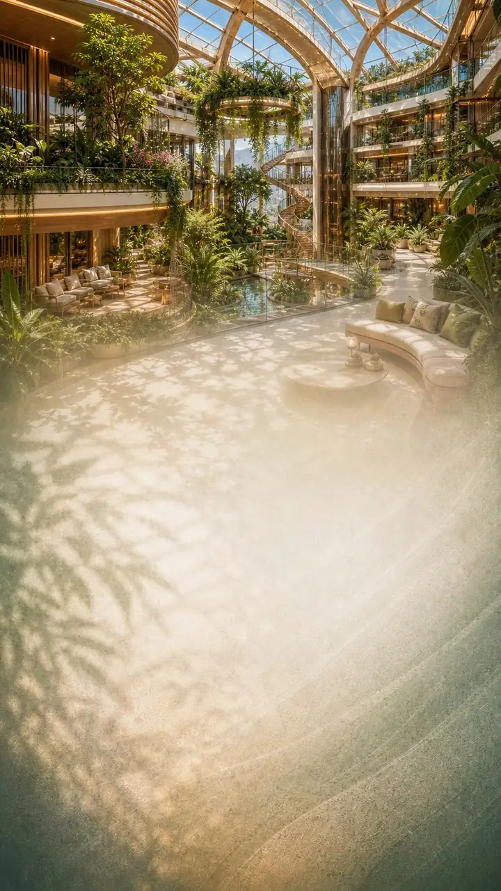 Biophilic atrium hotel