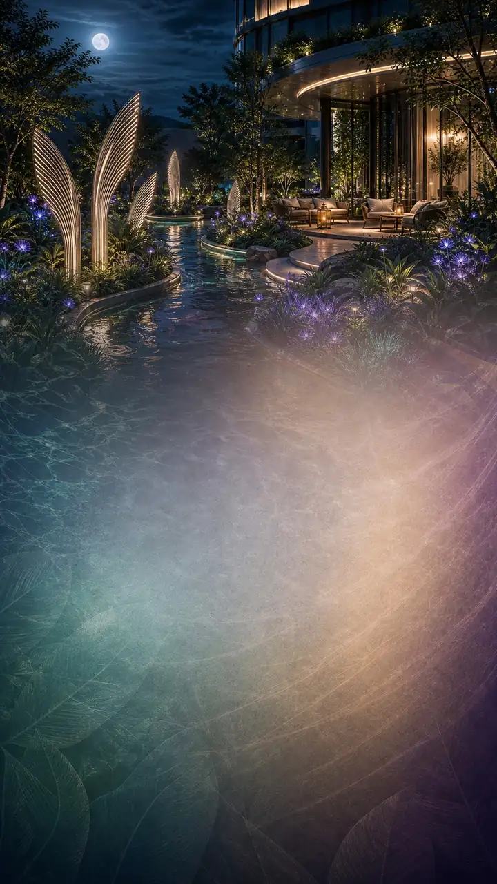 Moonlit tech garden