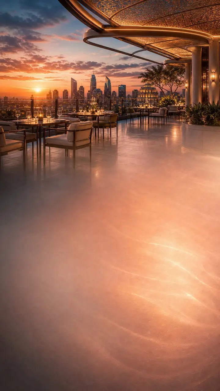 Rooftop restaurant sunset