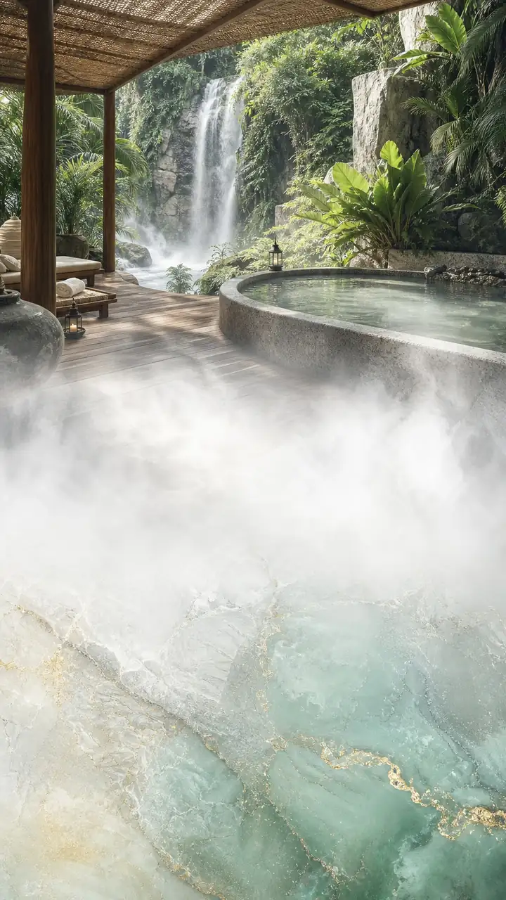 Waterfall spa pavilion